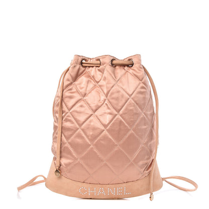 Chanel Satin Suede Quilted Drawstring Backpack Pink 1 of 9