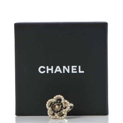 Chanel Pearl CC Camellia Ring 6 Gold Black 6 of 6