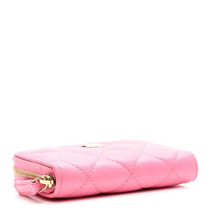 Chanel Lambskin Quilted Zip Around Coin Purse Wallet Pink Yellow 4 of 8