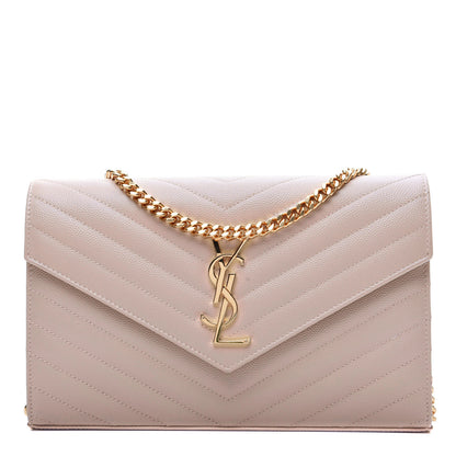 Saint Laurent Grain De Poudre Matelasse Chevron Monogram Chain Wallet Pale Pink 1 of 9