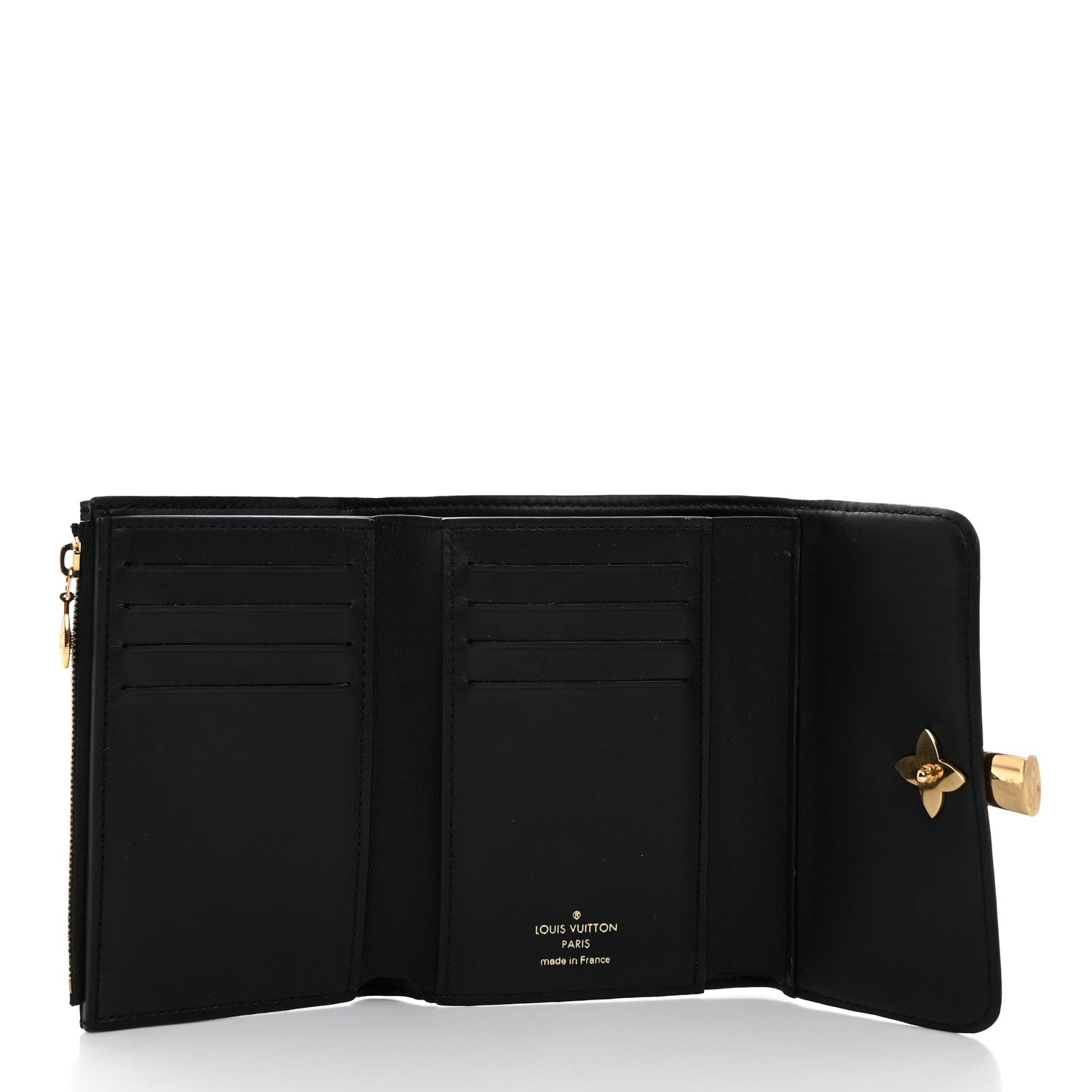 Louis Vuitton Monogram Flower Lock Compact Wallet Black 5 of 7