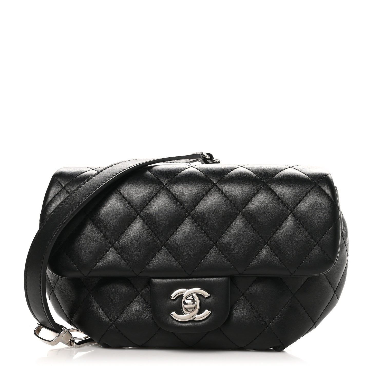 Calfskin Quilted CC Uniform Flap Belt Bag Black