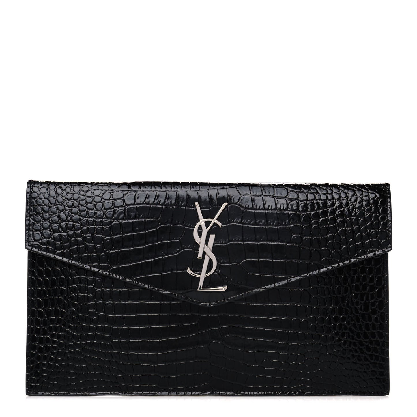 Calfskin Crocodile Embossed Uptown Monogram Clutch Black