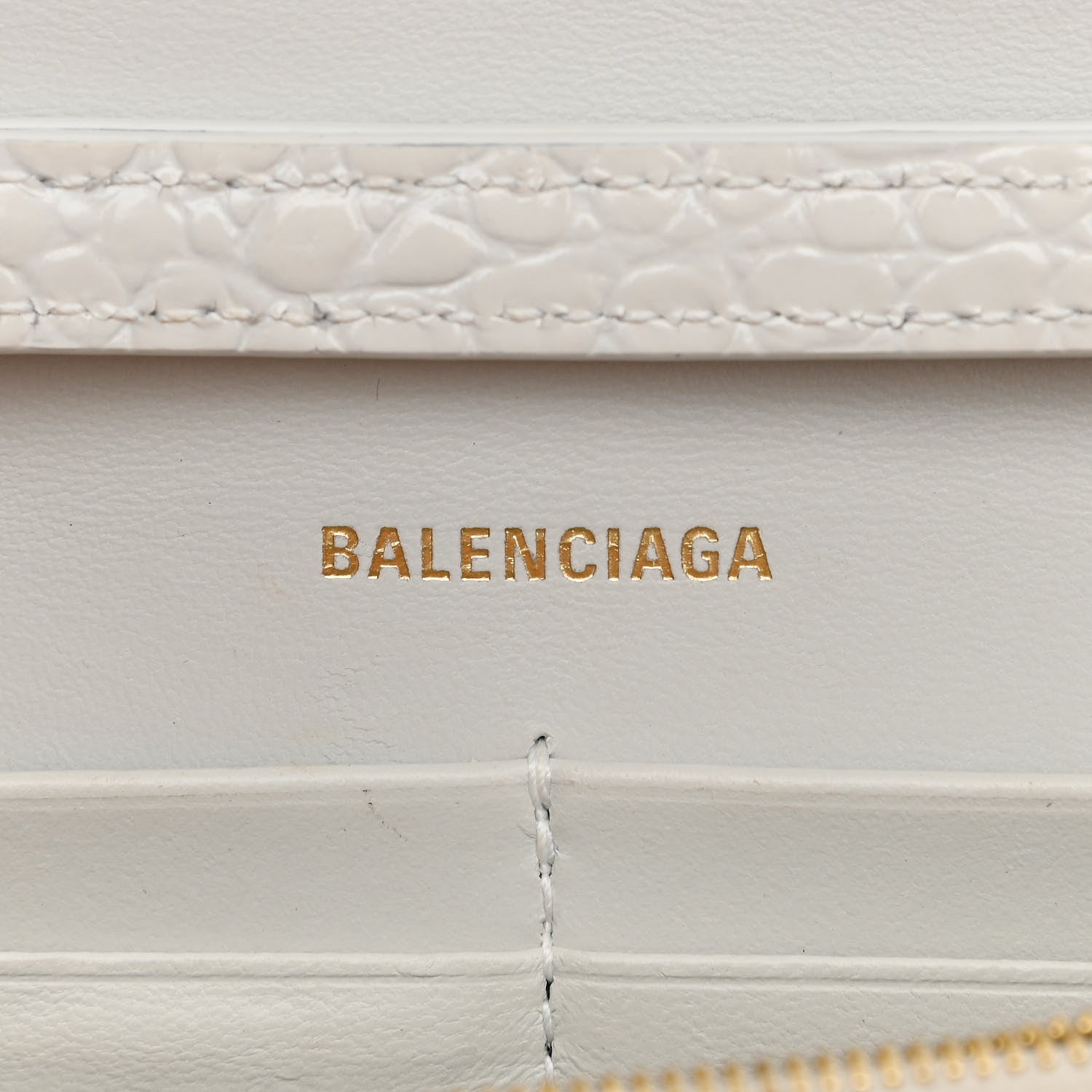 Balenciaga Shiny Calfskin Crocodile Embossed Hourglass Chain Bag White 6 of 15