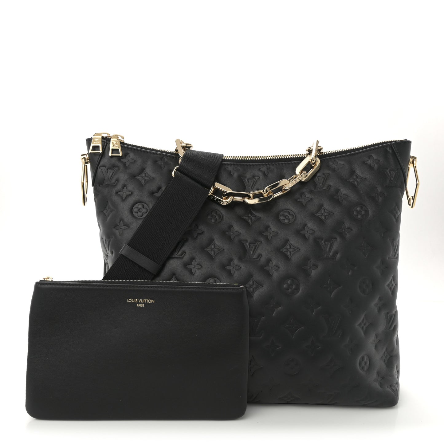 Lambskin Embossed Monogram Coussin Hobo MM Black