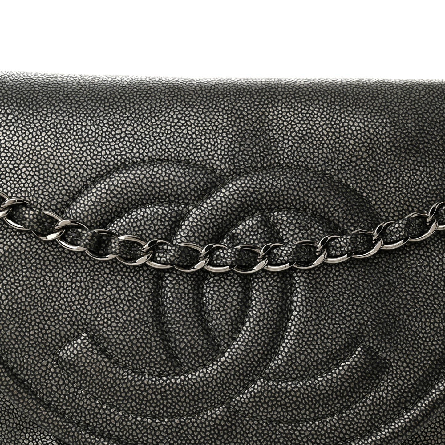 Caviar Half Moon Large Flap Dark Silver