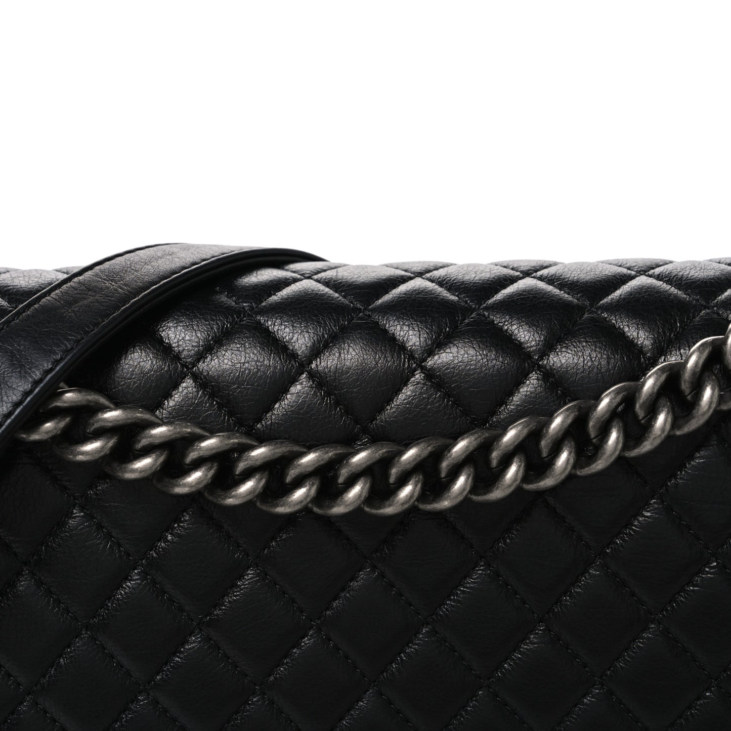 Calfskin Quilted Large Boy Flap Black