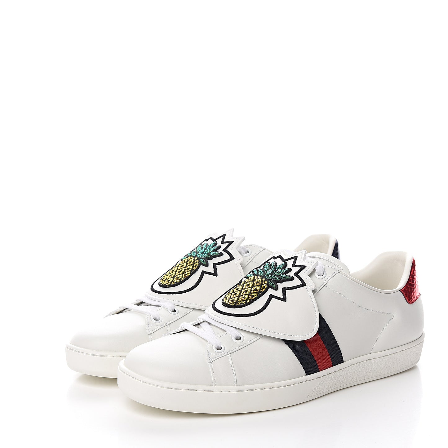 Calfskin Ayers Crystal Web Womens New Ace Pineapple Sneakers 40 White