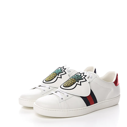 Gucci Calfskin Ayers Crystal Web Womens New Ace Pineapple Sneakers 40 White 3 of 10