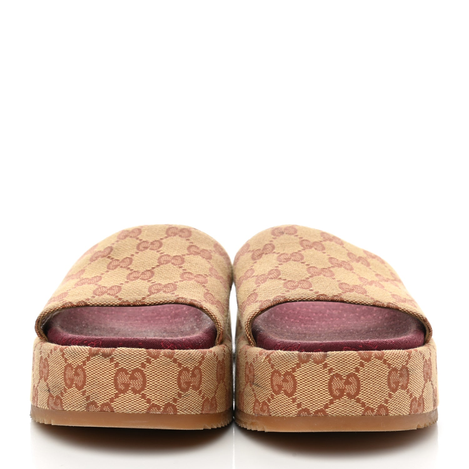 Gucci Canvas GG Monogram Angelina Platform Slide Sandals 41 Beige Ruggine 2 of 12