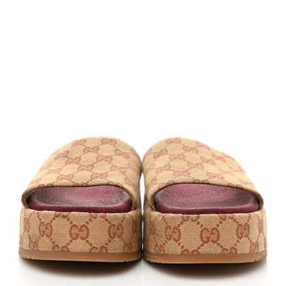 Gucci Canvas GG Monogram Angelina Platform Slide Sandals 41 Beige Ruggine 2 of 12