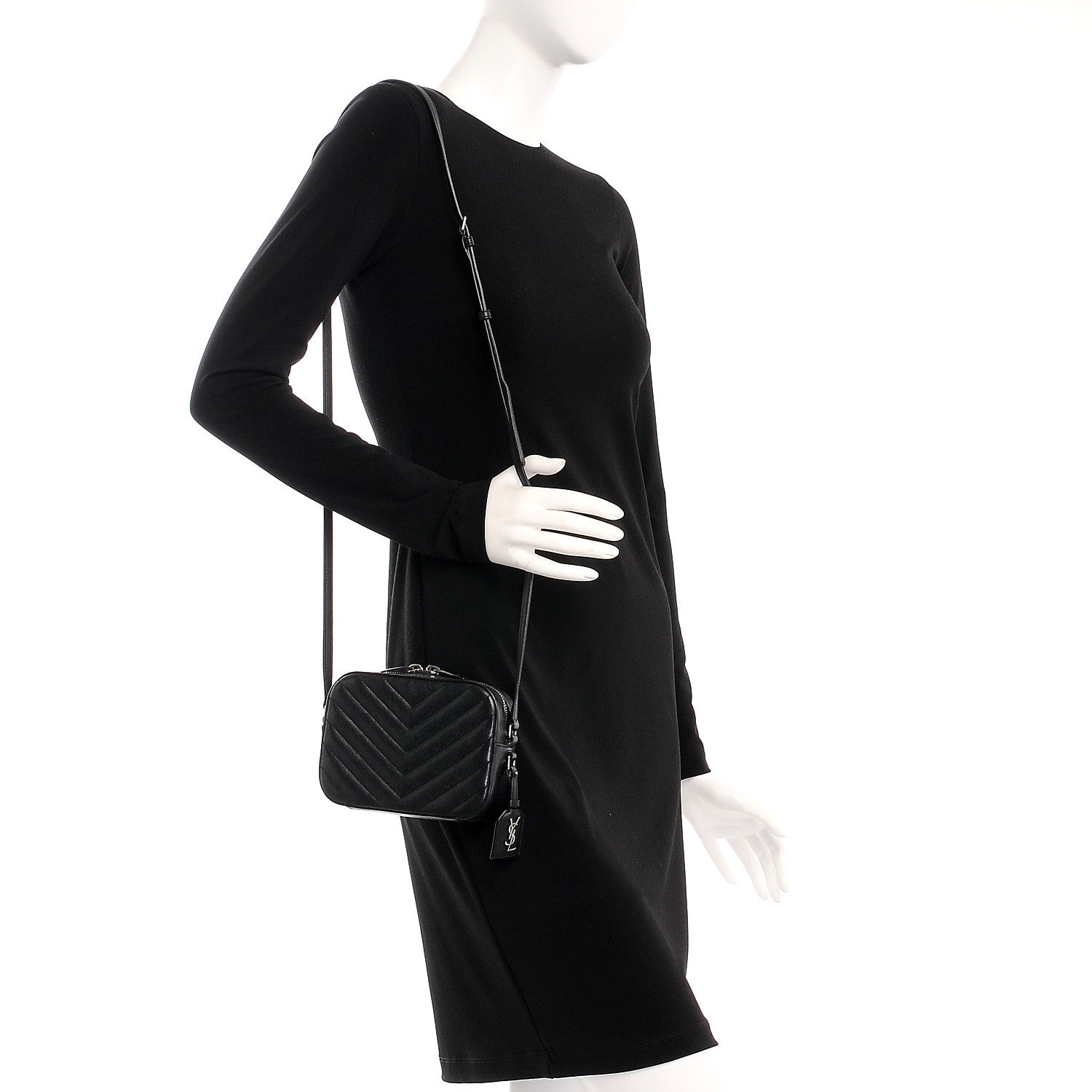 Saint Laurent Sheepskin Chevron Small Camera Bag Black 2 of 6