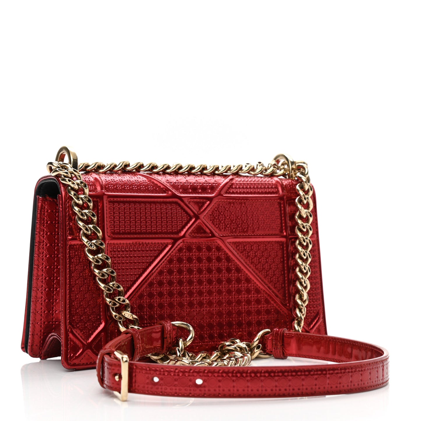Metallic Patent Micro-Cannage Small Diorama Flap Bag Red