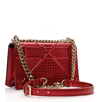 Christian Dior Metallic Patent Micro-Cannage Small Diorama Flap Bag Red 3 of 12
