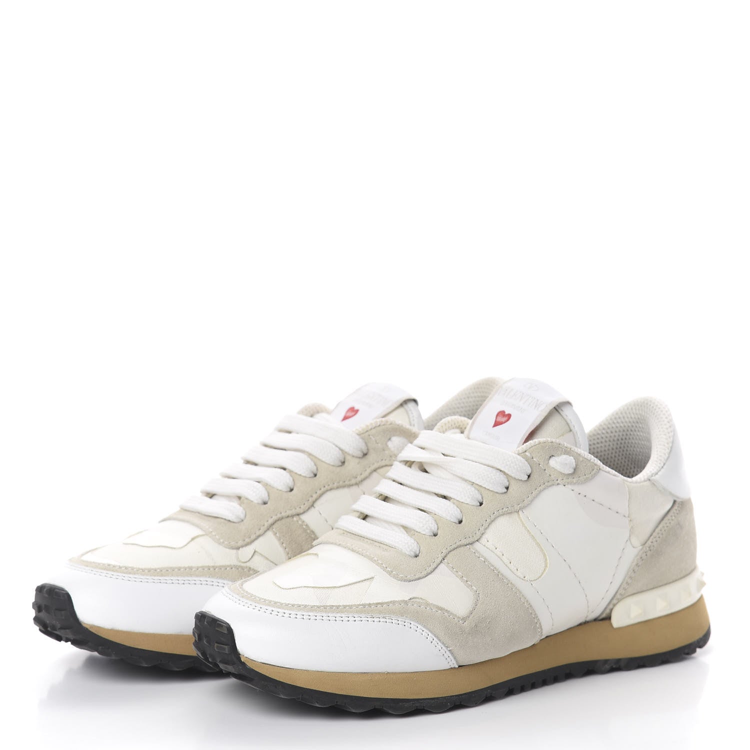 Valentino Garavani Nappa Suede Camouflage L'amour Womens Rockrunner Sneakers 36 Ivory 3 of 6