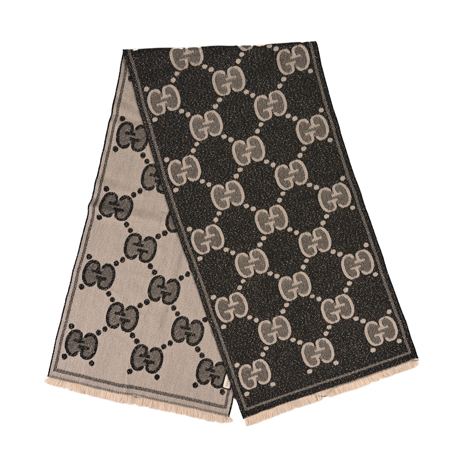 Wool Lame Jacquard Monogram Jumbo GG Lady Nest Lux Scarf Black Ivory