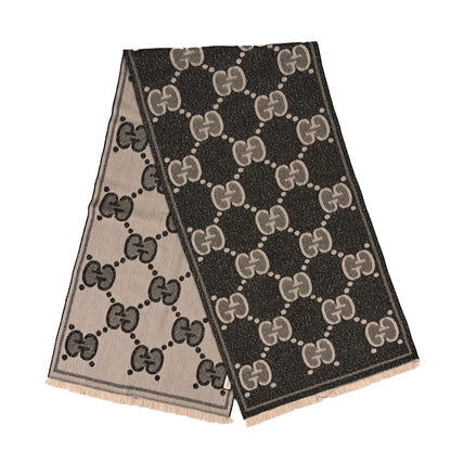 Gucci Wool Lame Jacquard Monogram Jumbo GG Lady Nest Lux Scarf Black Ivory 2 of 3