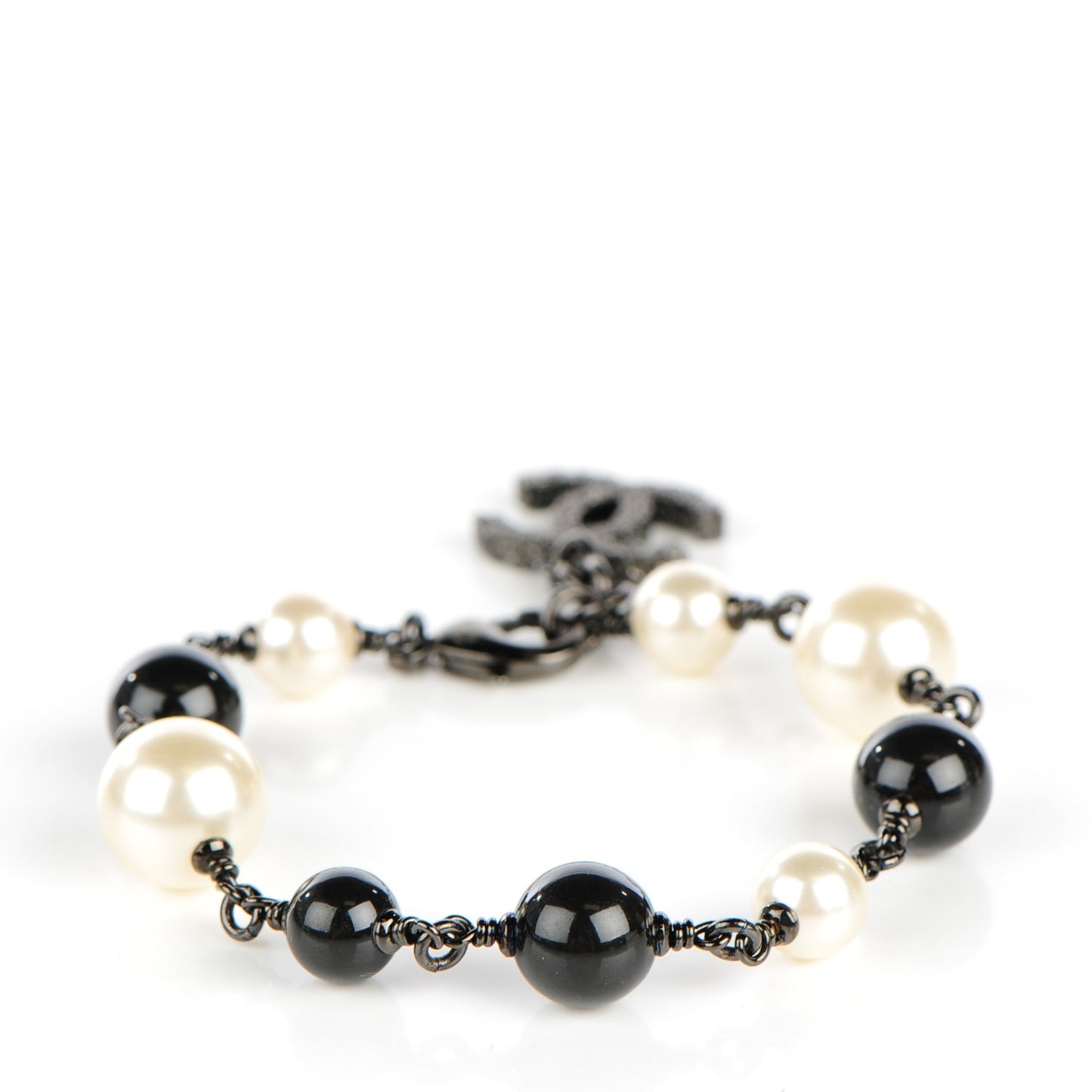 Pearl Beaded Camellia CC Bracelet Black