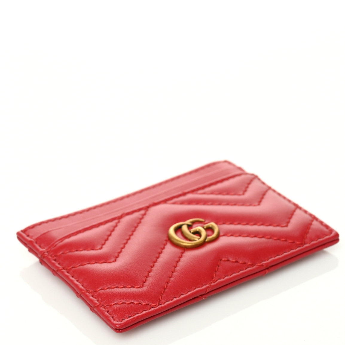 Gucci Calfskin Matelasse GG Marmont Card Holder Hibiscus Red 4 of 7