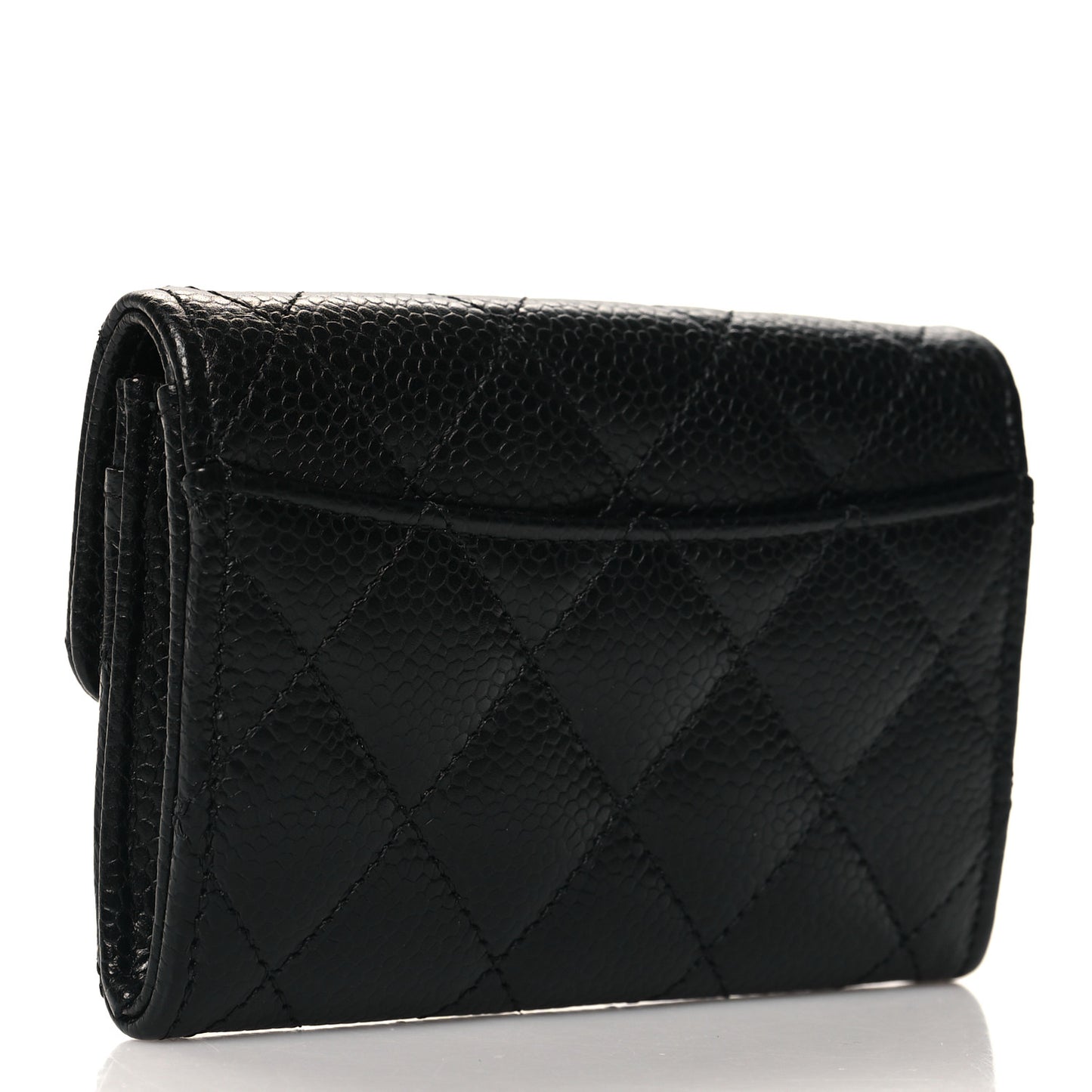 Caviar Quilted Flap Card Holder Wallet Black