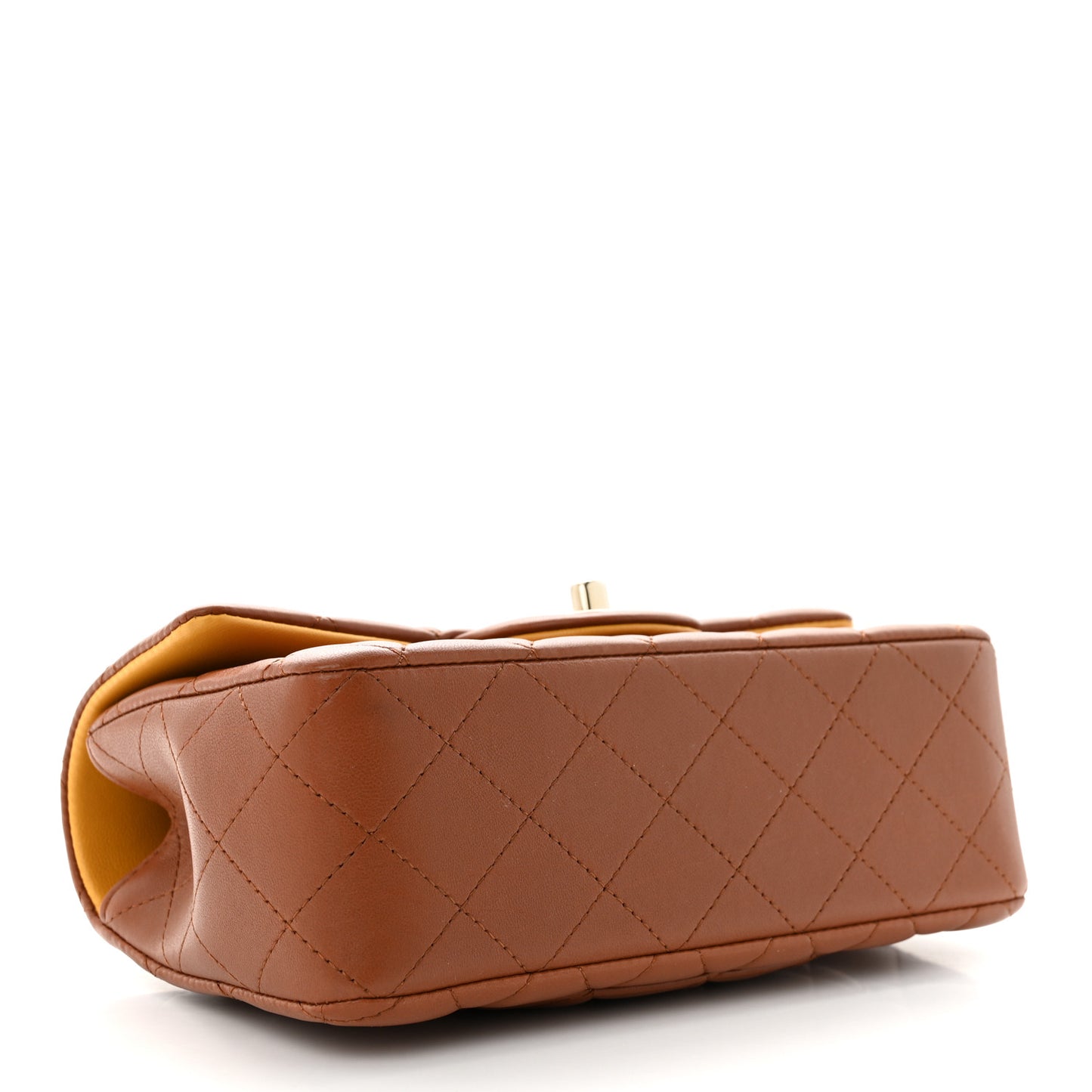 Lambskin Quilted Bi-Color Mini Top Handle Rectangular Flap Light Brown Yellow