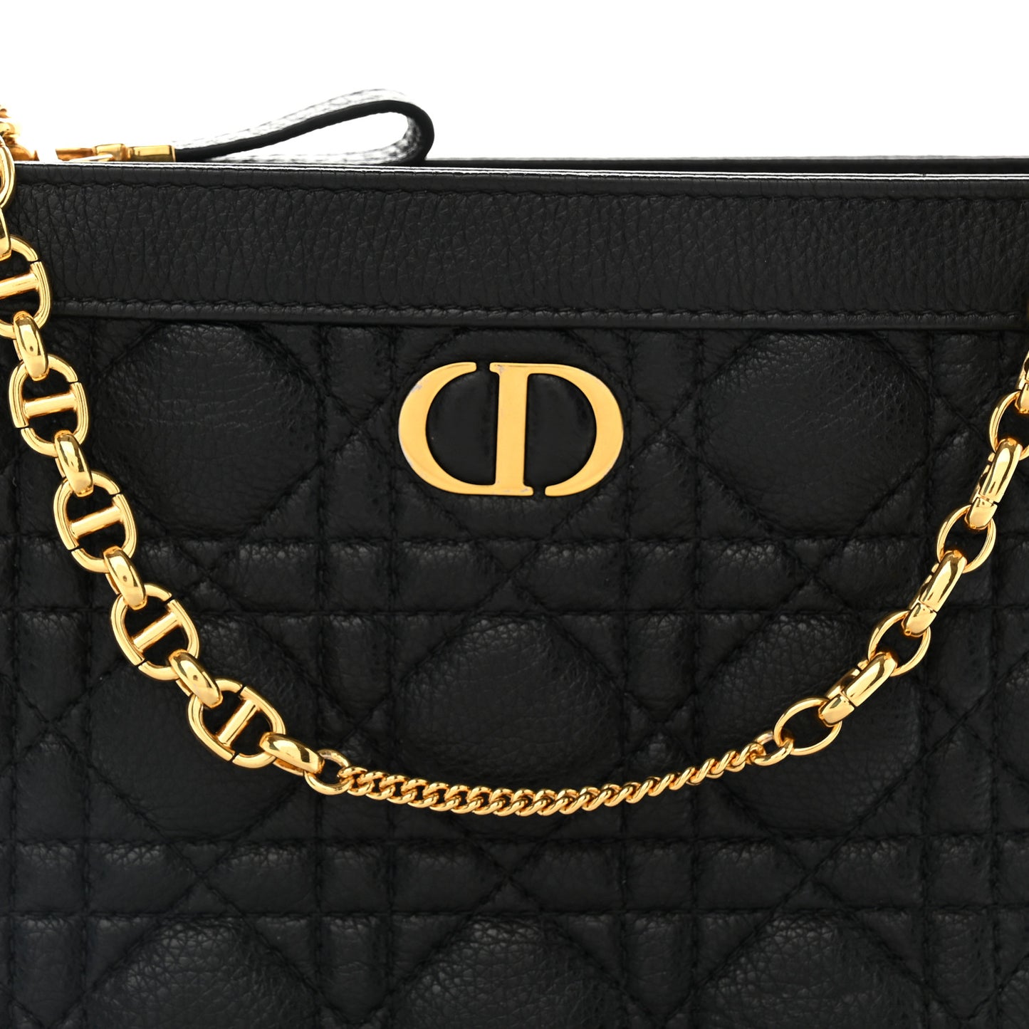 Calfskin Cannage Caro Zipped Pouch With Chain Black