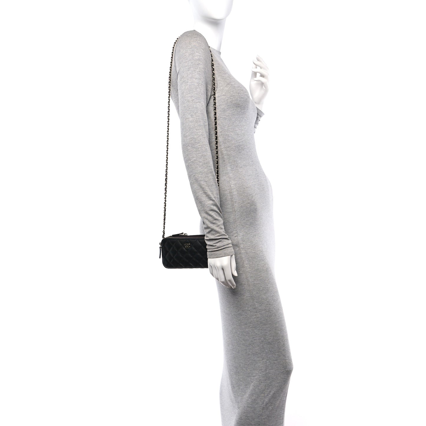 Caviar Quilted Small Clutch With Chain Black