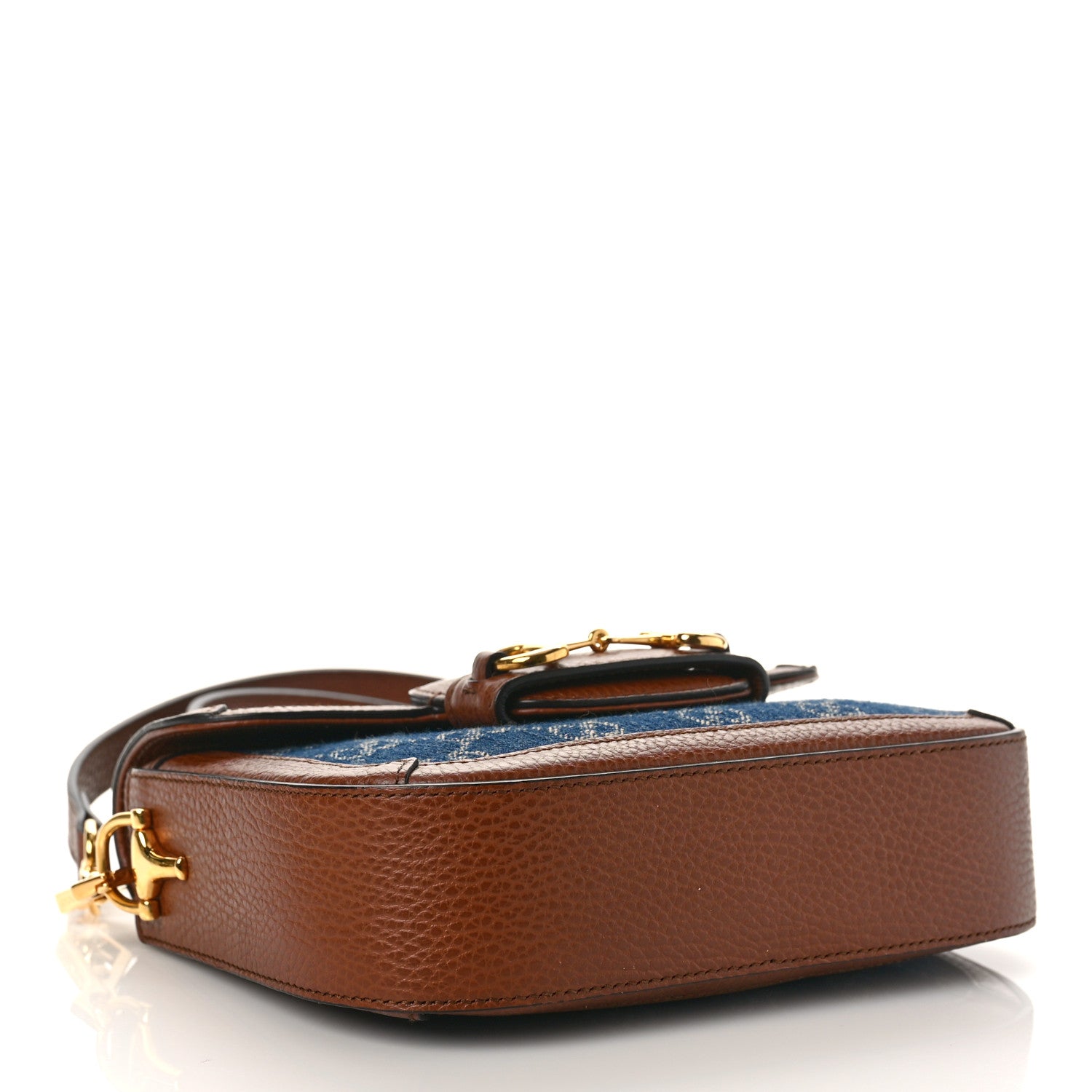 Gucci New Denim GG Monogram Dollar Calfskin Web Mini Horsebit 1955 Shoulder Bag Blue Tea Cuir Epilog 4 of 9