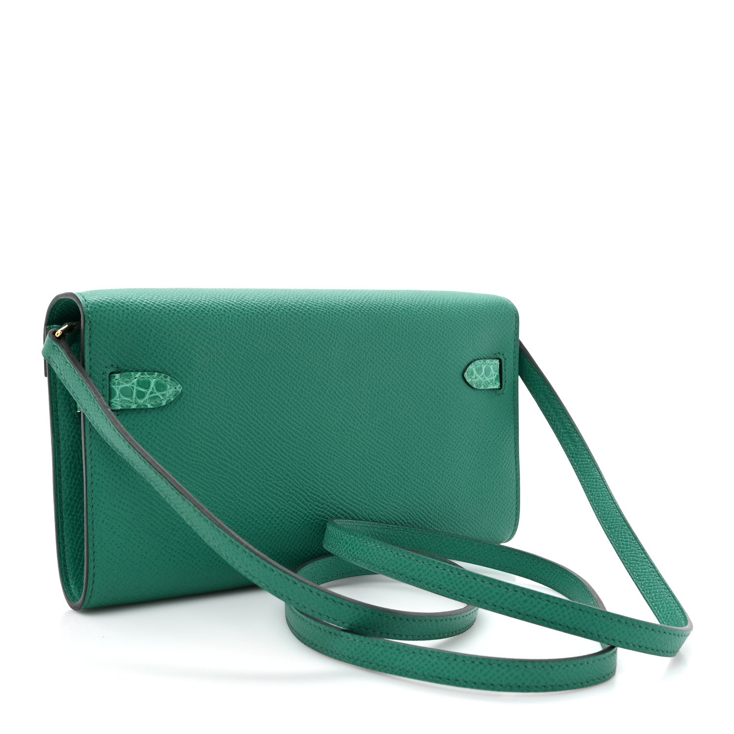 Hermes Epsom Shiny Alligator Touch Kelly Wallet To Go Vert Jade 3 of 11