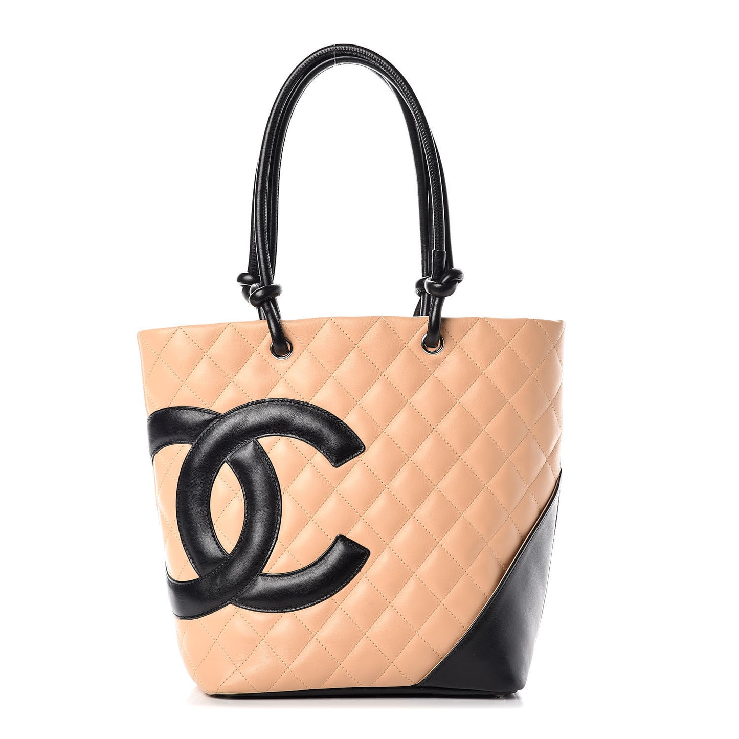 Calfskin Quilted Medium Cambon Tote Beige Black