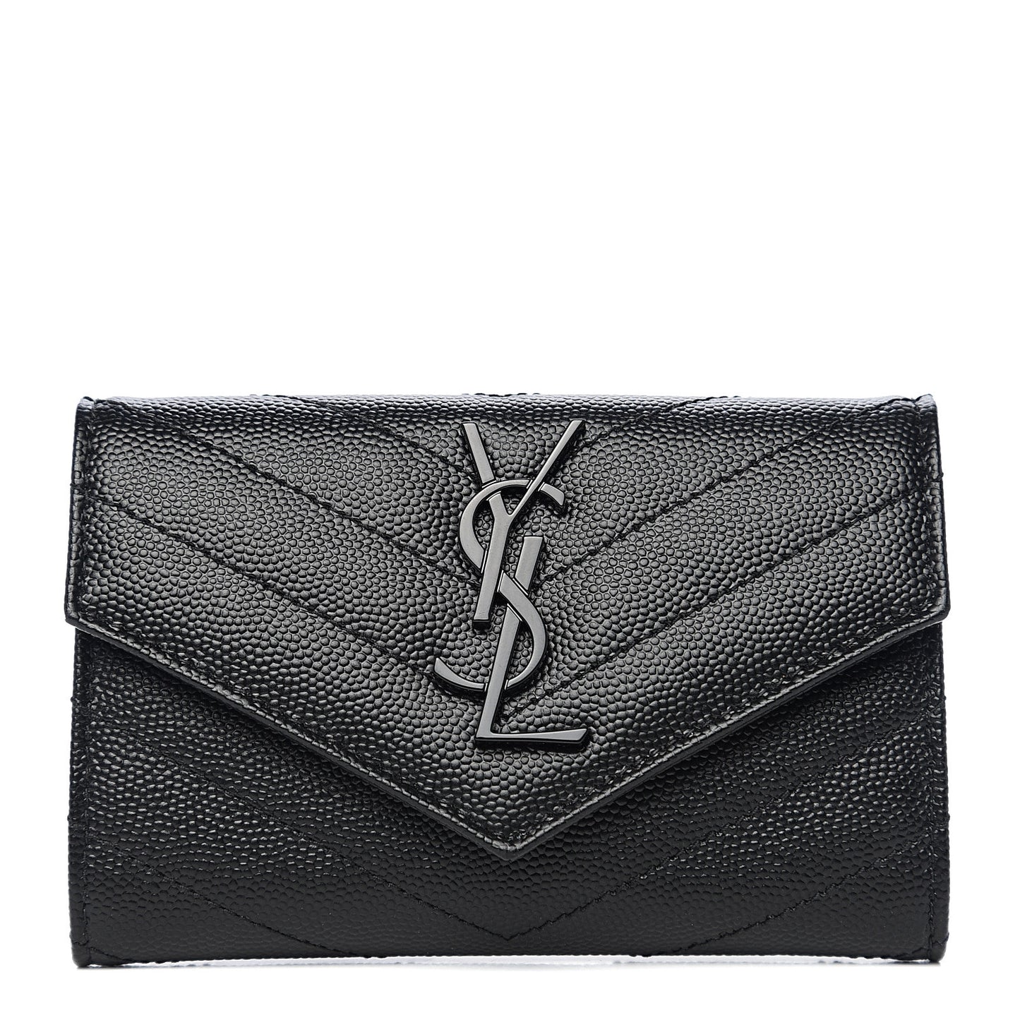 Grain De Poudre Matelasse Chevron Small Monogram Envelope Wallet Black