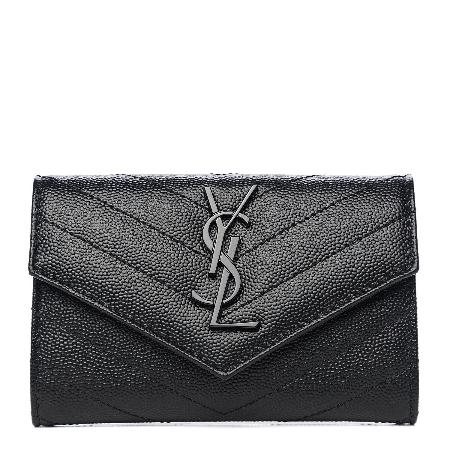 Saint Laurent Grain De Poudre Matelasse Chevron Small Monogram Envelope Wallet Black 1 of 7