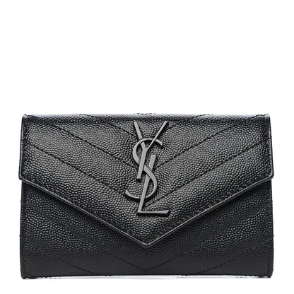 Saint Laurent Grain De Poudre Matelasse Chevron Small Monogram Envelope Wallet Black 1 of 7
