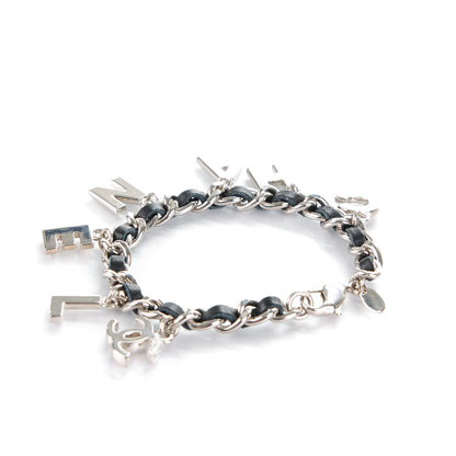 Chanel Lambskin Chain Logo Charms Bracelet Black Silver 3 of 5