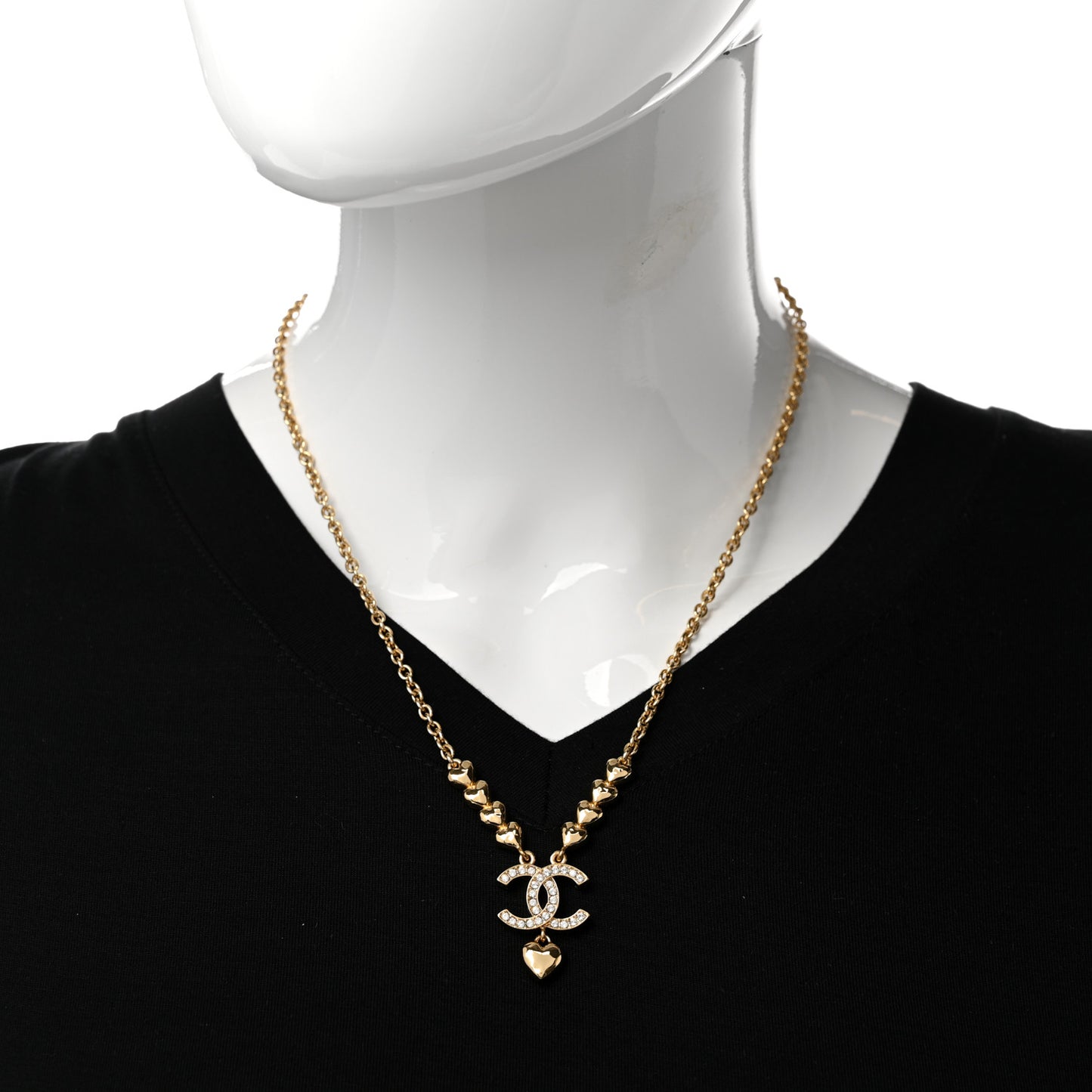 Crystal CC Heart Link Pendant Necklace Gold