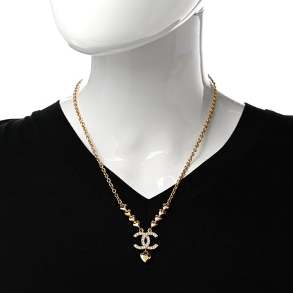 Chanel Crystal CC Heart Link Pendant Necklace Gold 2 of 6