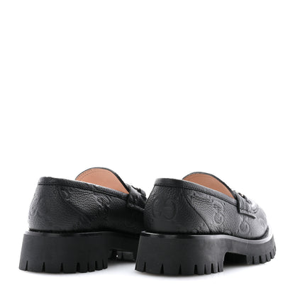 Gucci Piuma Calfskin Embossed Womens Platform Lug Sole Loafers 37.5 Black 4 of 12