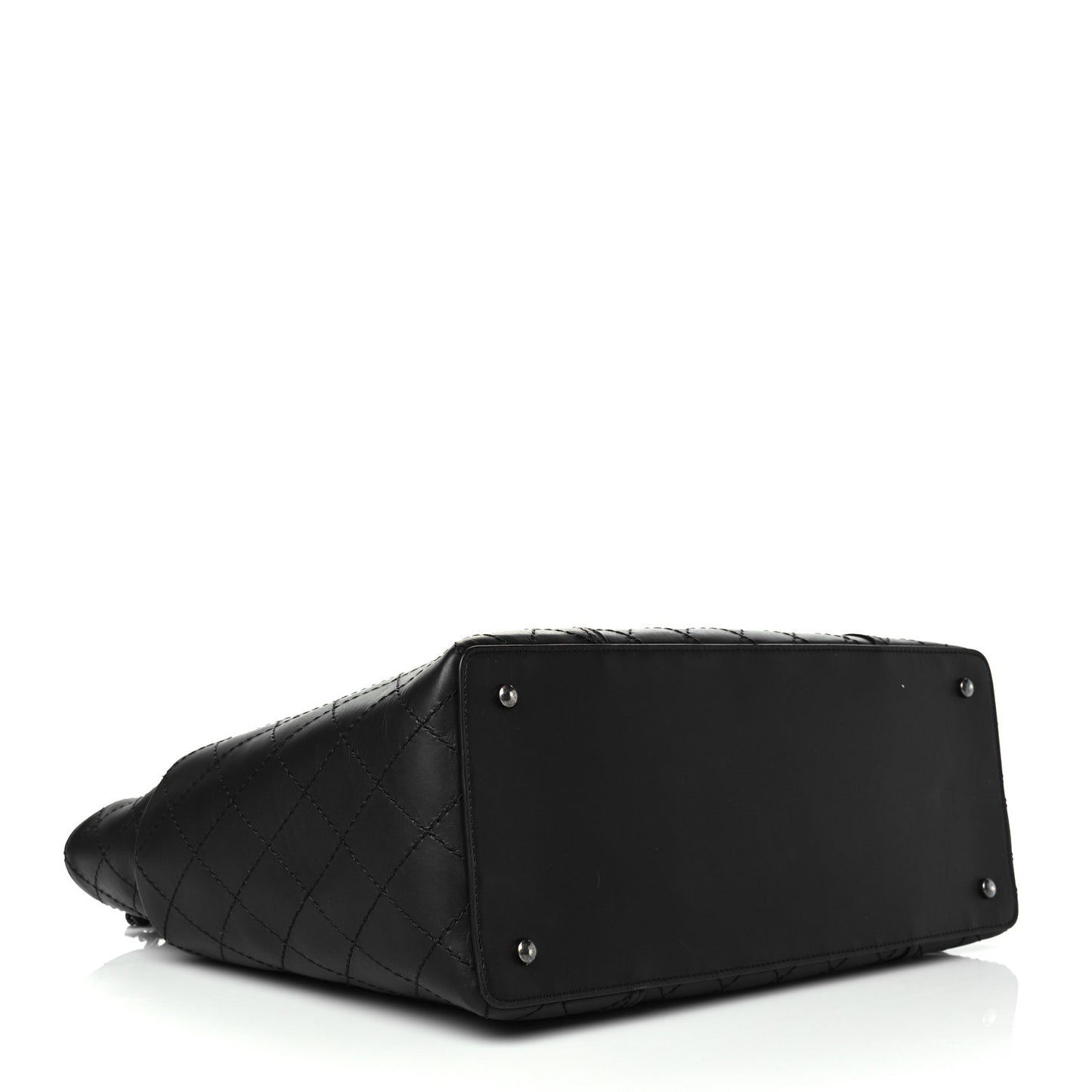 Lambskin Stitched Shopping Tote Black