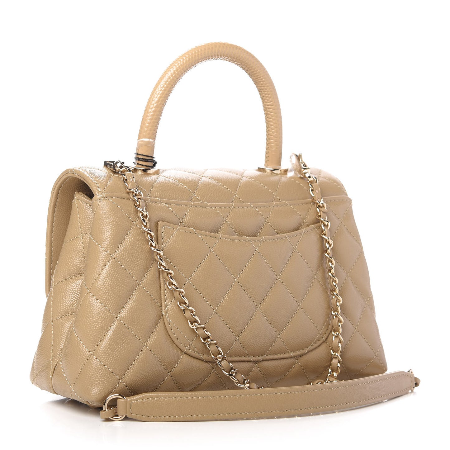 Caviar Lizard Embossed Quilted Mini Coco Handle Flap Dark Beige