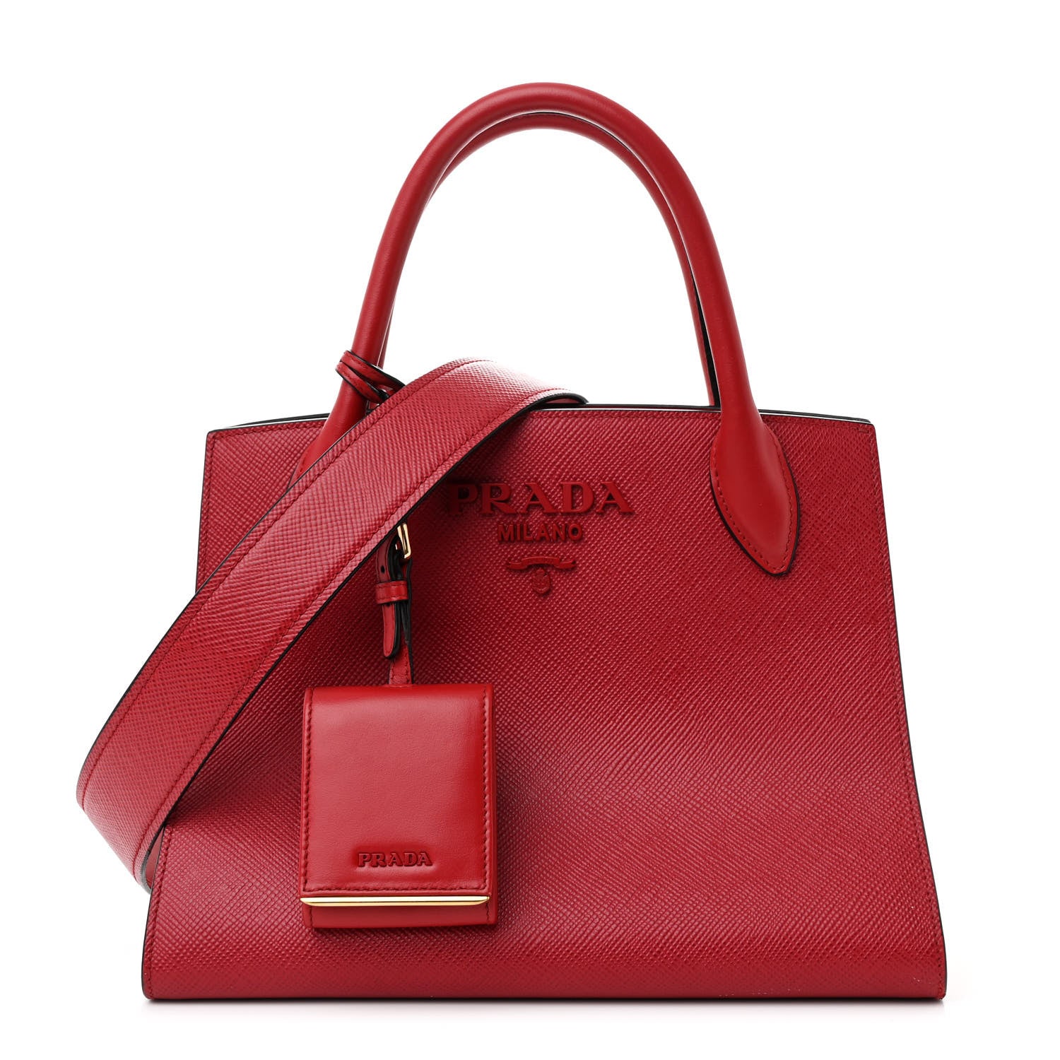 Prada Saffiano Cuir Calfskin Small Monochrome Top Handle Tote Fuoco 1 of 15