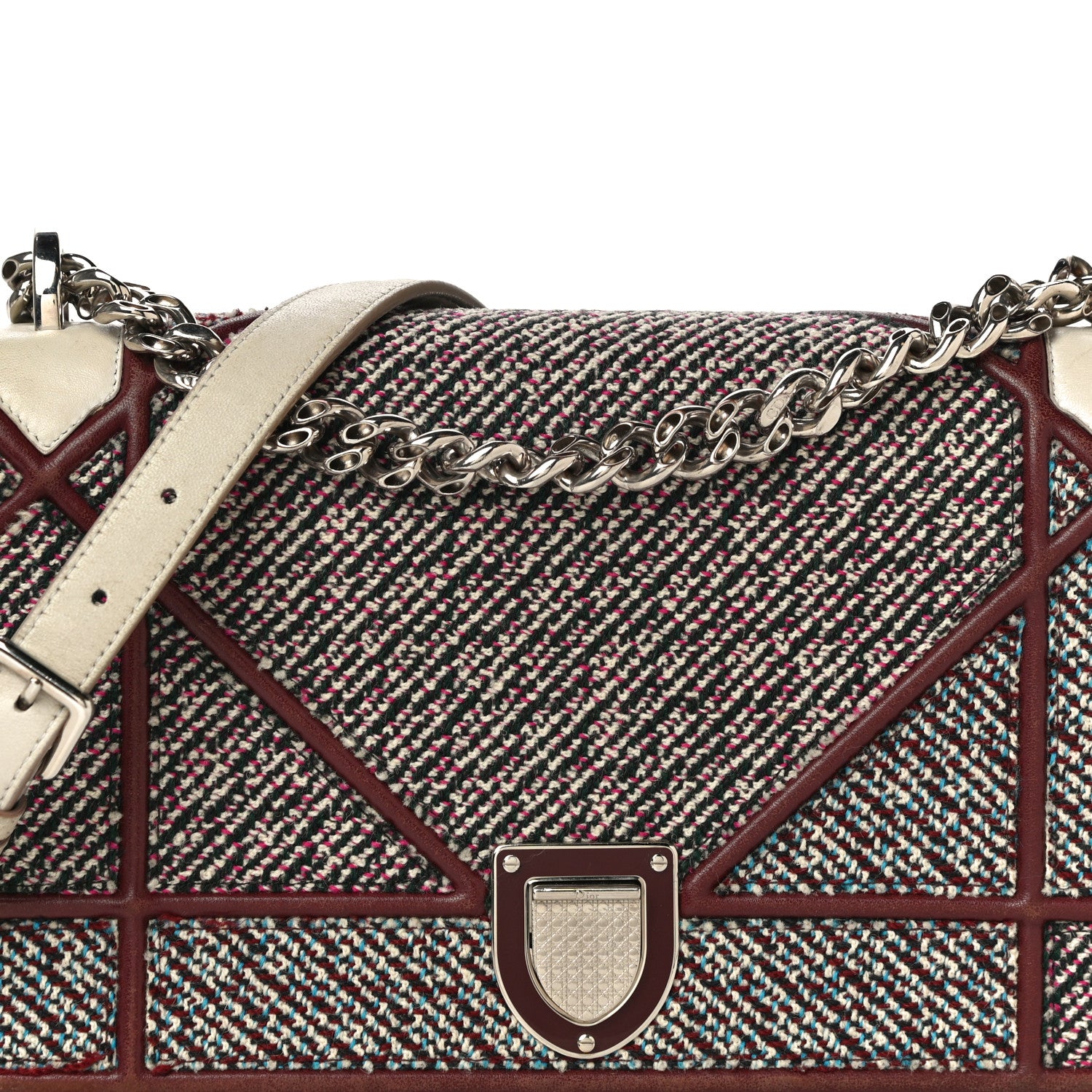 Christian Dior Tweed Calfskin Medium Diorama Flap Bag Burgundy Multicolor 7 of 32