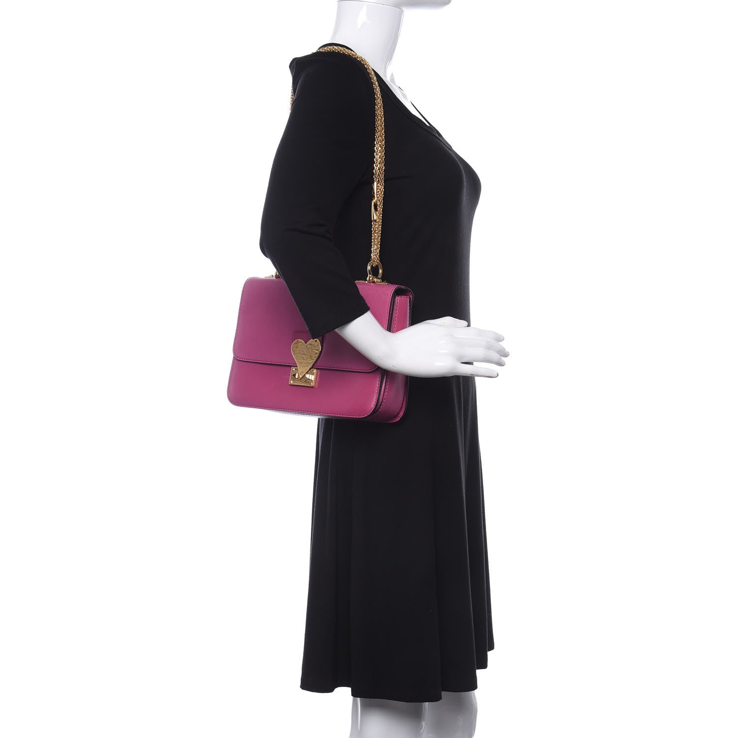 Valentino Garavani Shiny Nappa L'Amour Rockstud Shoulder Bag Fuxia 2 of 9