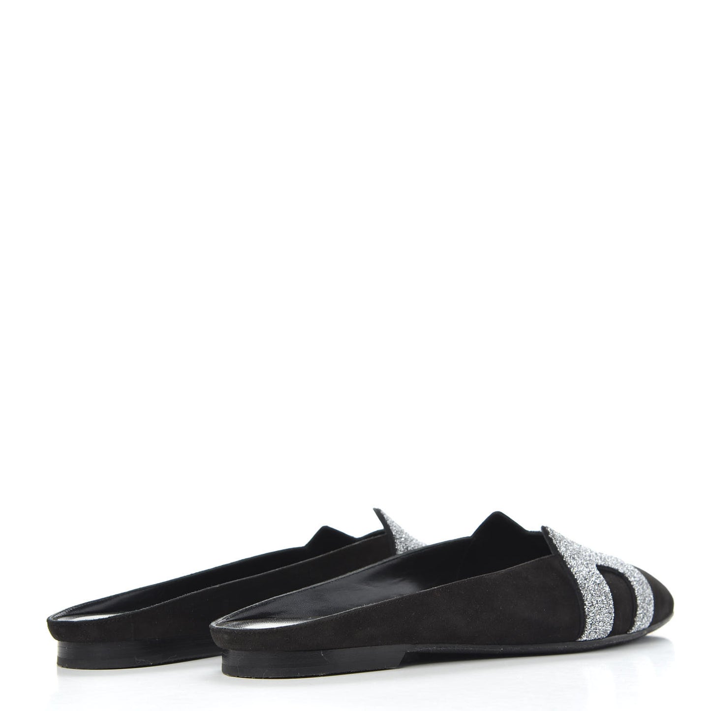 Suede Goatskin Crystal Roxane Mules 39 Gris Argente Black