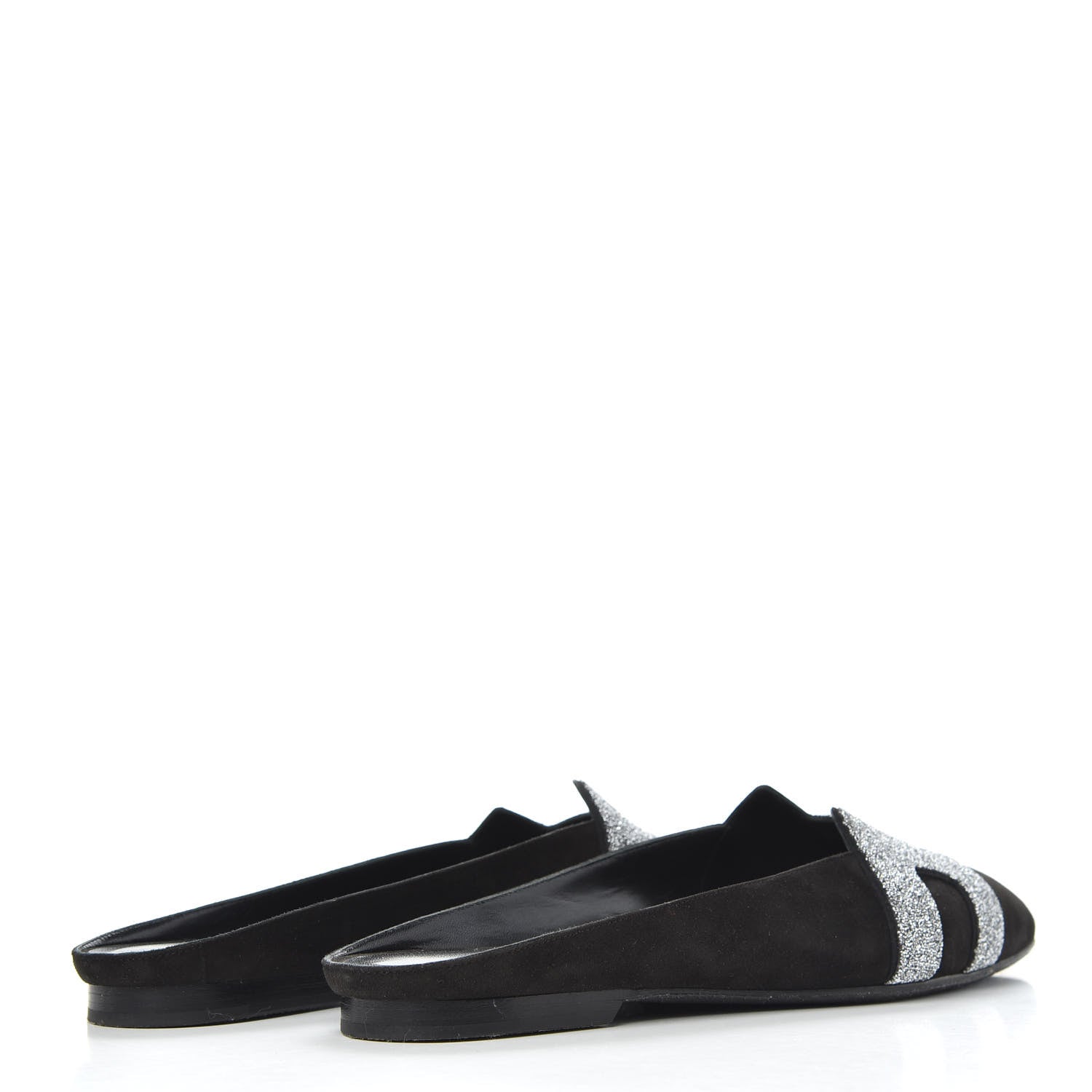 Hermes Suede Goatskin Crystal Roxane Mules 39 Gris Argente Black 4 of 11