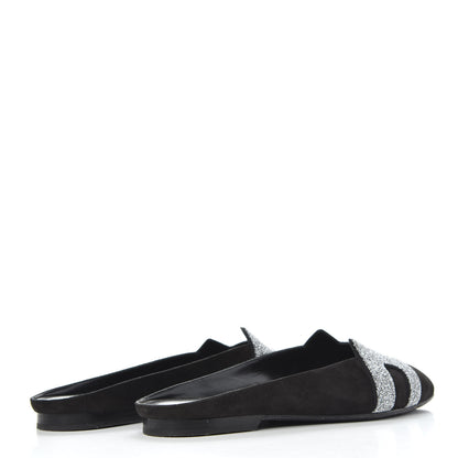 Hermes Suede Goatskin Crystal Roxane Mules 39 Gris Argente Black 4 of 11