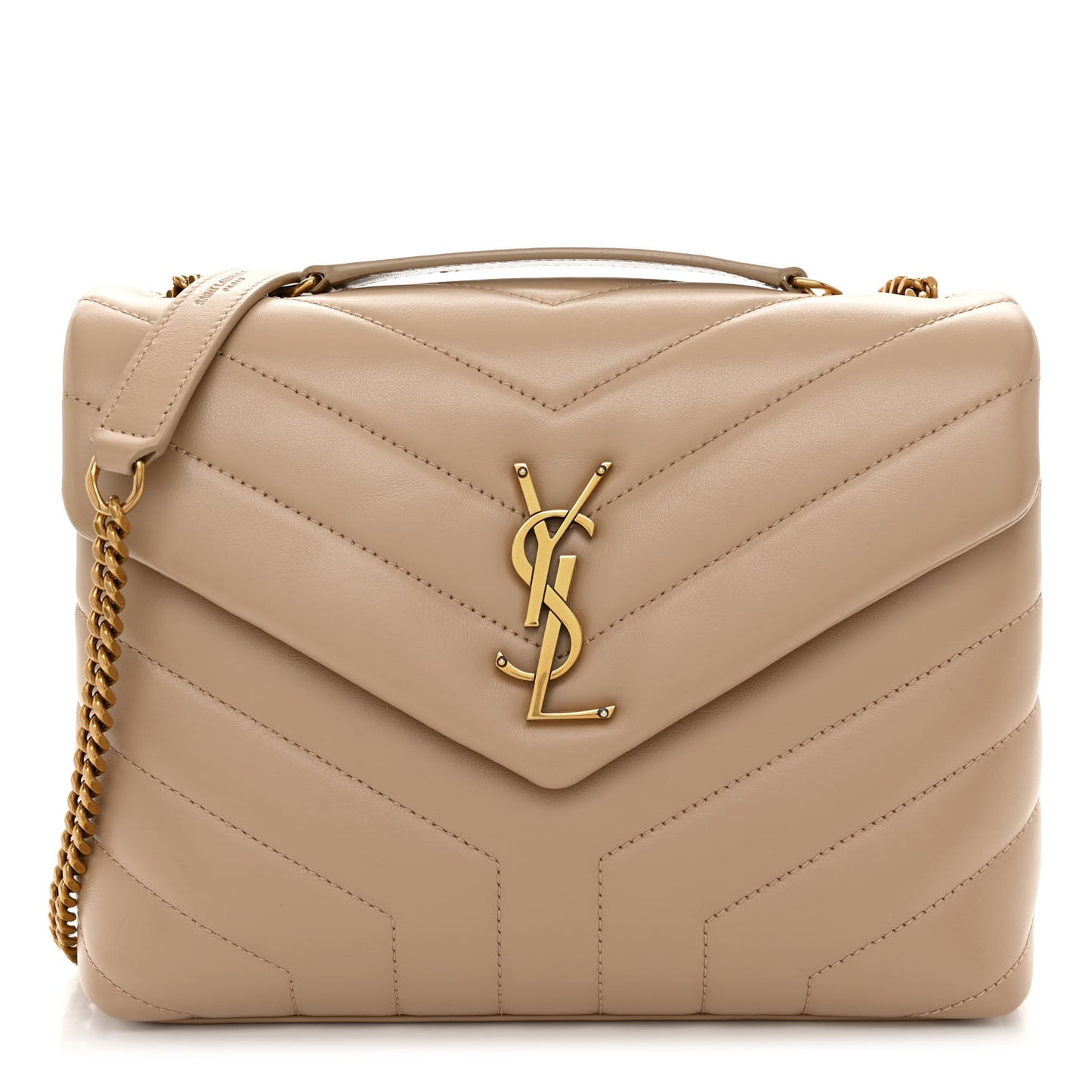 Calfskin Y Quilted Monogram Small Loulou Chain Satchel Dark Beige