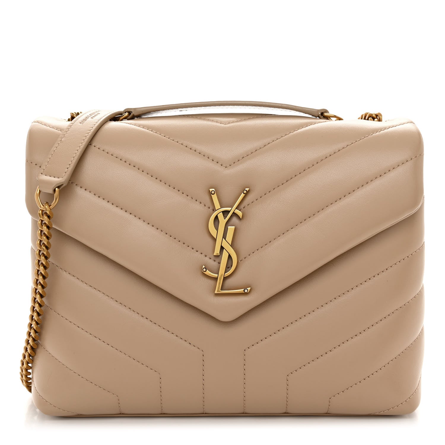 Saint Laurent Calfskin Y Quilted Monogram Small Loulou Chain Satchel Dark Beige 1 of 10