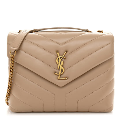 Saint Laurent Calfskin Y Quilted Monogram Small Loulou Chain Satchel Dark Beige 1 of 10