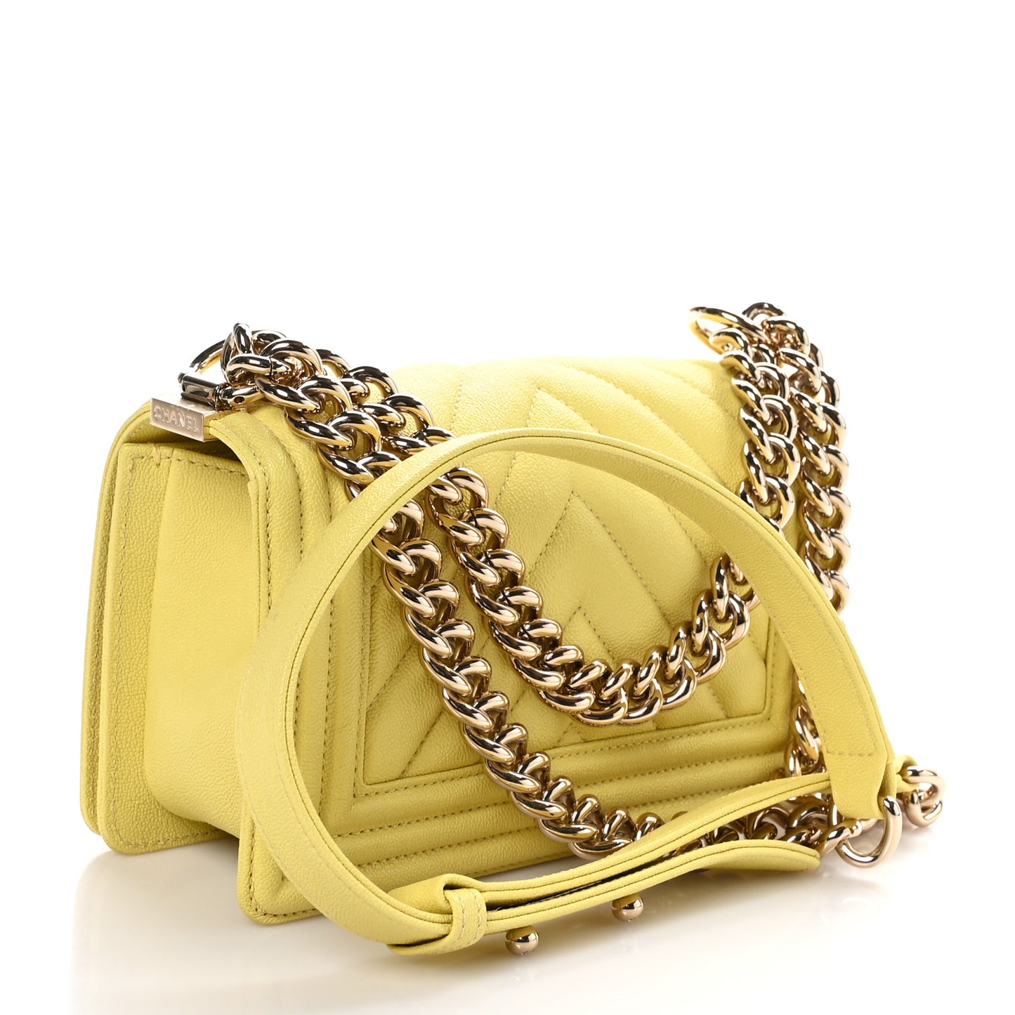 Caviar Chevron Quilted Small Boy Flap Yellow