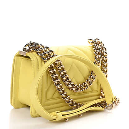 Chanel Caviar Chevron Quilted Small Boy Flap Yellow 3 of 10